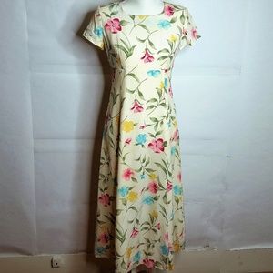 100% Silk White Floral Dress by Patrick Petite